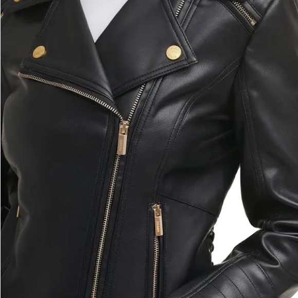 Guess Women's Faux-Leather Asymmetric Moto Coat - Picture 4 of 5